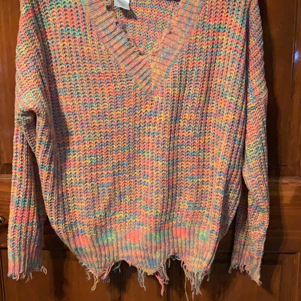 Confetti Neon Distressed Sweater NEW